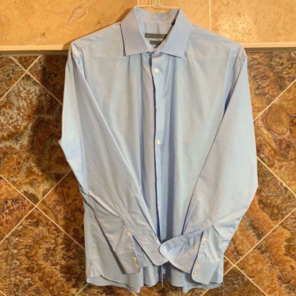 JOHN VARVATOS Long Sleeve Shirt Mens Size 16 1/2  32/33 Blue Slim Fit